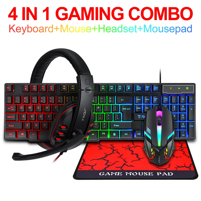 T-WOLF Game Four Piece TF800 I - Gaming Keyboard Mouse Set review and price